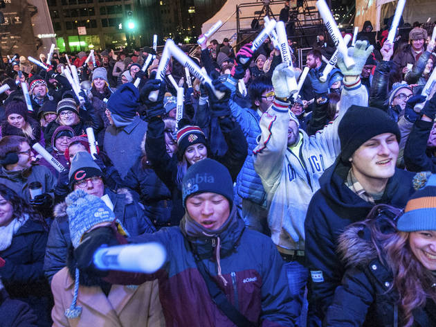 Crowds welcomed the new year with fireworks and music at Chi-Town Rising, December 31, 2015.