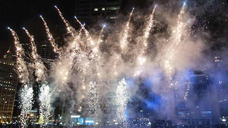 Crowds welcomed the new year with fireworks and music at Chi-Town Rising, December 31, 2015. 