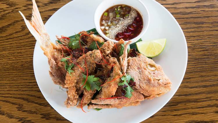 Whole snapper with tamarind sauce