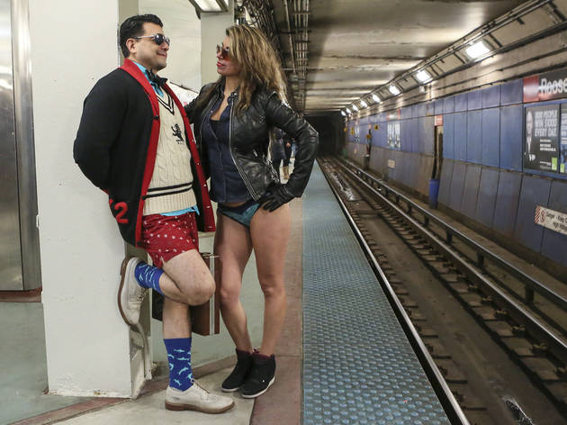 Riders showed off their underwear during the No Pants Subway Ride, January 10, 2016.