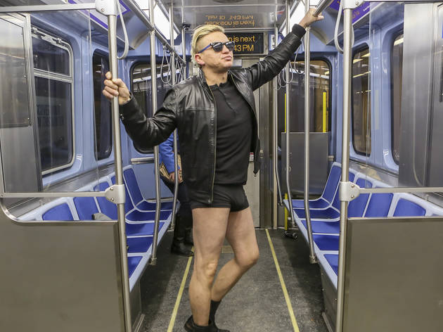 Riders showed off their underwear during the No Pants Subway Ride, January 10, 2016.