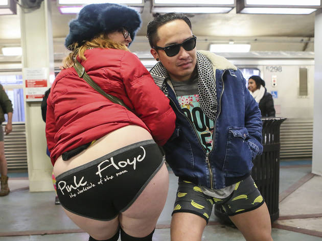 Riders showed off their underwear during the No Pants Subway Ride, January 10, 2016.