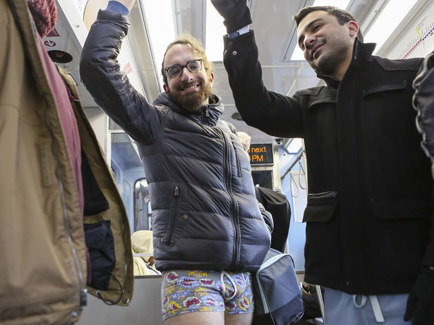 Riders showed off their underwear during the No Pants Subway Ride, January 10, 2016.