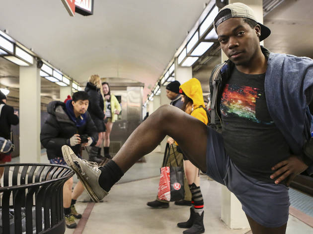 Riders showed off their underwear during the No Pants Subway Ride, January 10, 2016.