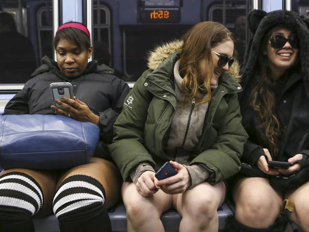 Riders showed off their underwear during the No Pants Subway Ride, January 10, 2016.