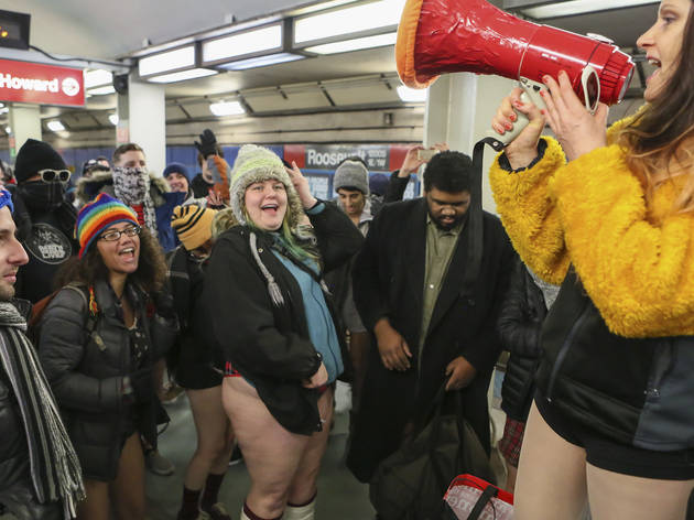 Riders showed off their underwear during the No Pants Subway Ride, January 10, 2016.