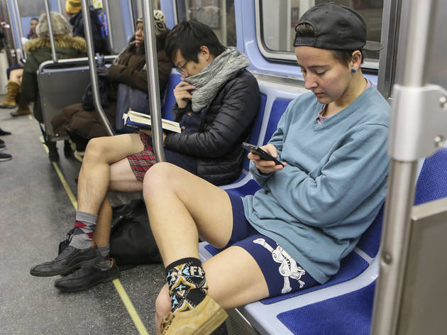 Riders showed off their underwear during the No Pants Subway Ride, January 10, 2016.