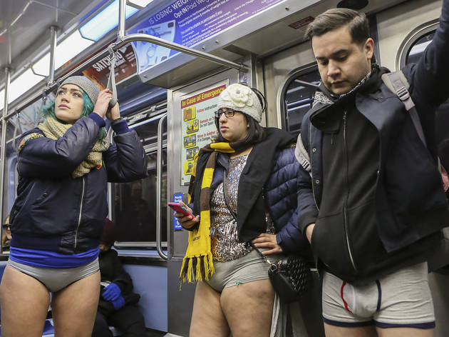 Riders showed off their underwear during the No Pants Subway Ride, January 10, 2016.