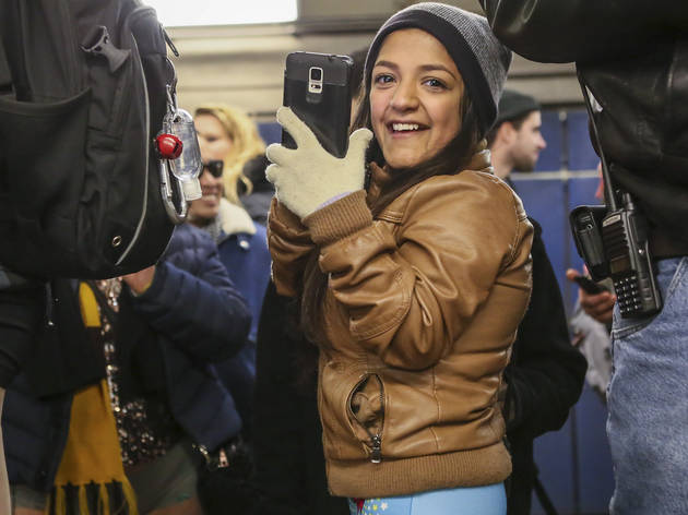 Riders showed off their underwear during the No Pants Subway Ride, January 10, 2016.