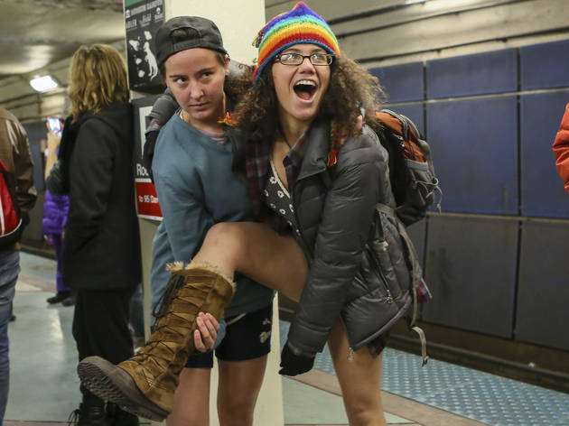 Riders showed off their underwear during the No Pants Subway Ride, January 10, 2016.