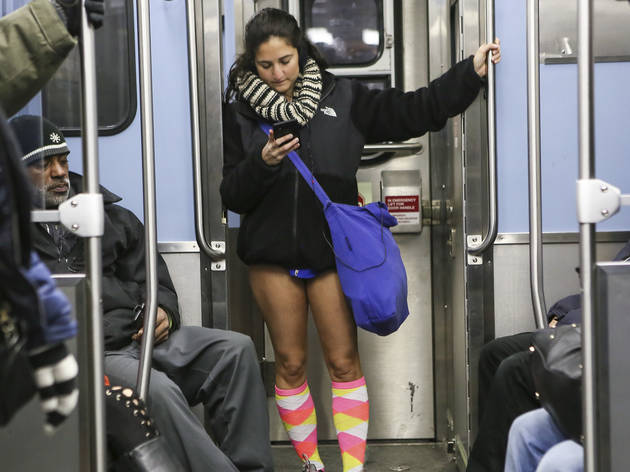 Riders showed off their underwear during the No Pants Subway Ride, January 10, 2016.