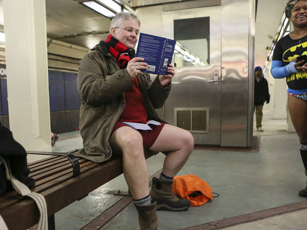 Riders showed off their underwear during the No Pants Subway Ride, January 10, 2016.