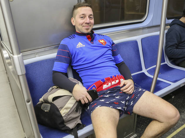Riders showed off their underwear during the No Pants Subway Ride, January 10, 2016.