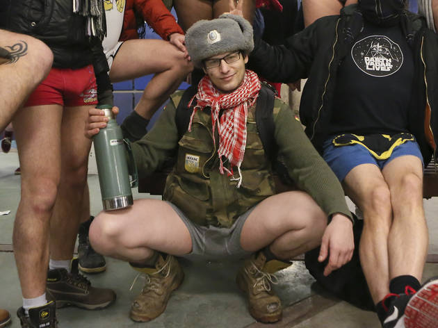 Riders showed off their underwear during the No Pants Subway Ride, January 10, 2016.