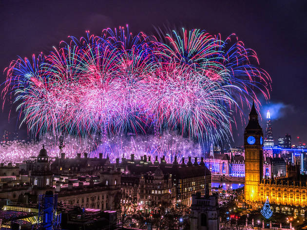 New Year's Eve Fireworks in London, with Big Ben