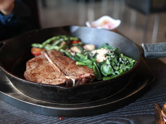 Generic steak 03 steak with vegetables on a pan