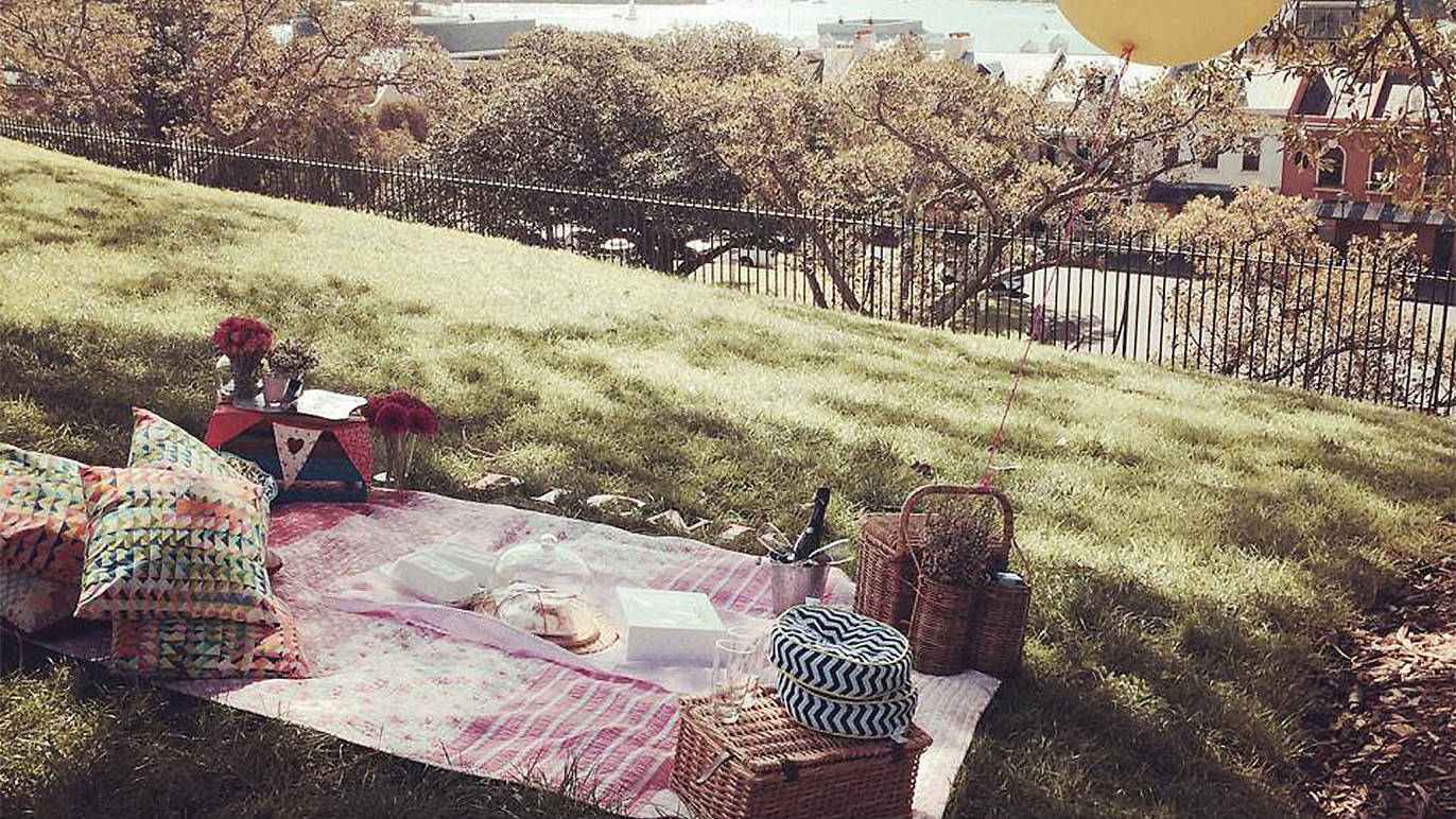 picnic blanket on grass