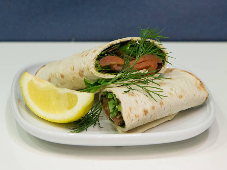 Marinated salmon wrap