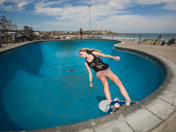 Girl on skateboard at Bondi Bowl