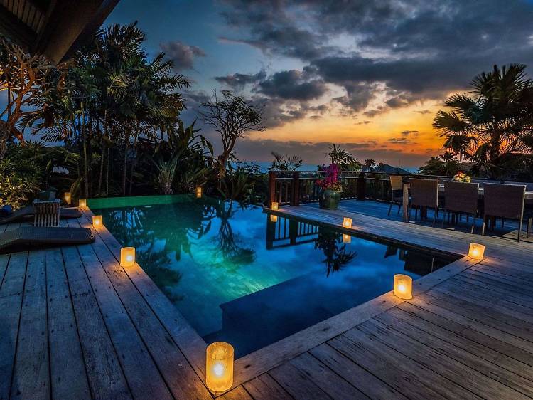 A candlelit pool at Karma Kandara resort in Ungasan, Bali