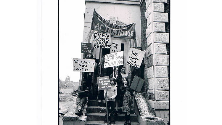 Dennis Morris: Kids Protesting over the closure of their squat, Hackney, 1976