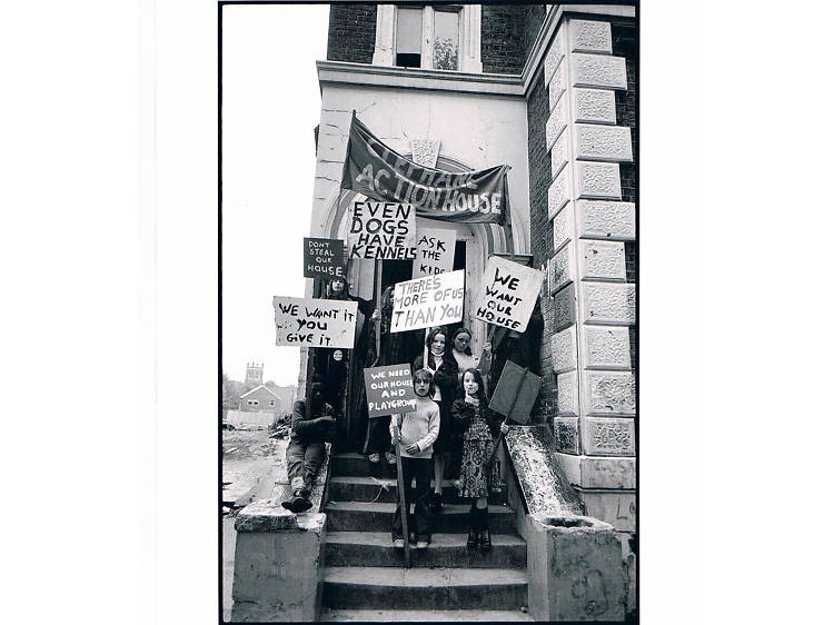 Dennis Morris: Kids Protesting over the closure of their squat, Hackney, 1976