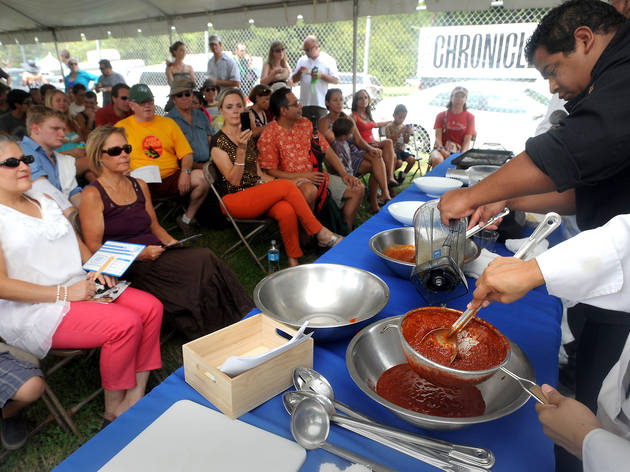 Austin Chronicle Hot Sauce Festival Chef Paul Macry with Le Cordon Bleu at the Cooking Demo Tent at
