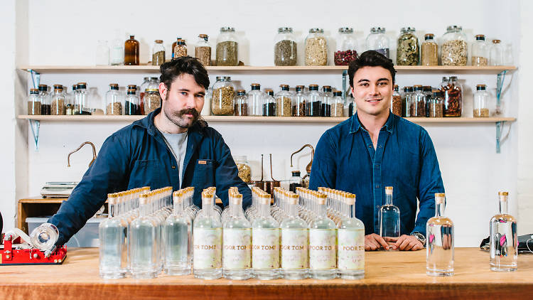 The two gin makers in their factory in Marrickville