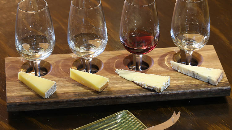 Cheese and wine flight at Milk the Cow