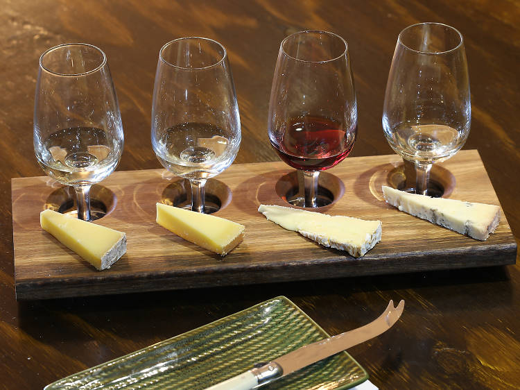 Cheese and wine flight at Milk the Cow