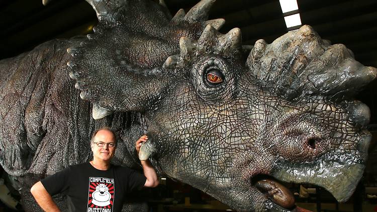 Philip Millar from Creature Technology with one of the Jurassic World dinosaurs