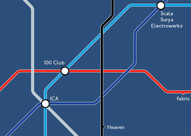 This tube map shows all the clubs we're able to get to now the night tube has launched