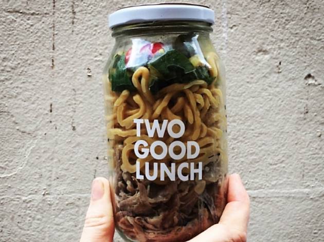 Two Good Co salad A jar filled with egg noodles and salad