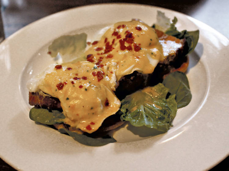 Pork belly eggs Benedict