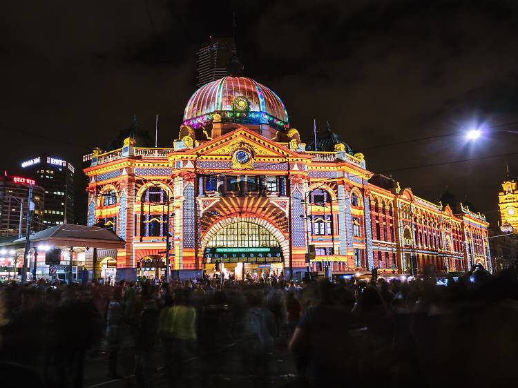 Flinders Station at night