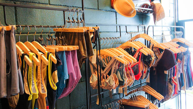 A rack of swimsuits at virgin daisies 