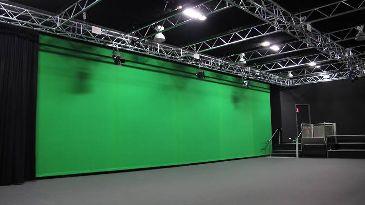 Image of a green screen in a studio