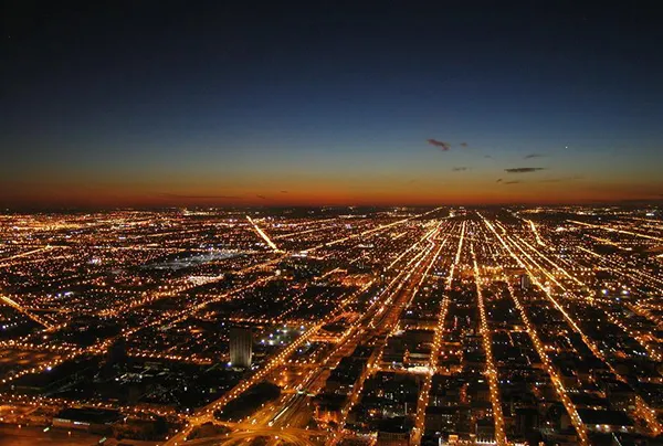 Willis Tower view, Chicago's orange glow
