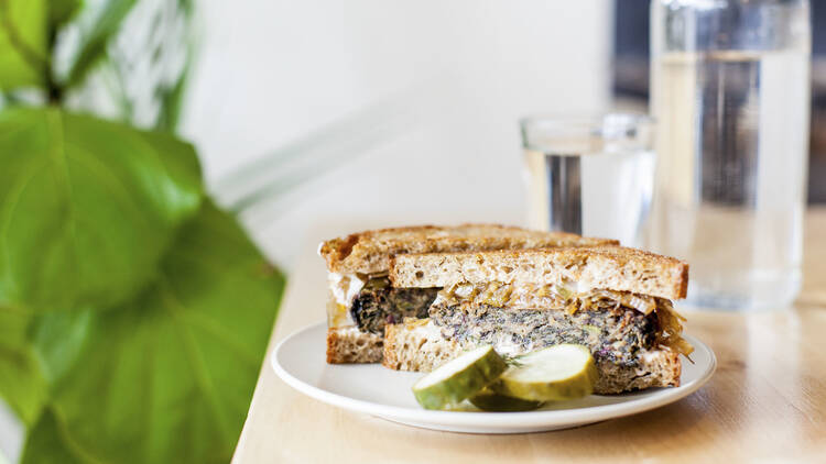 Kale Burger Patty Melt at Same Day Cafe