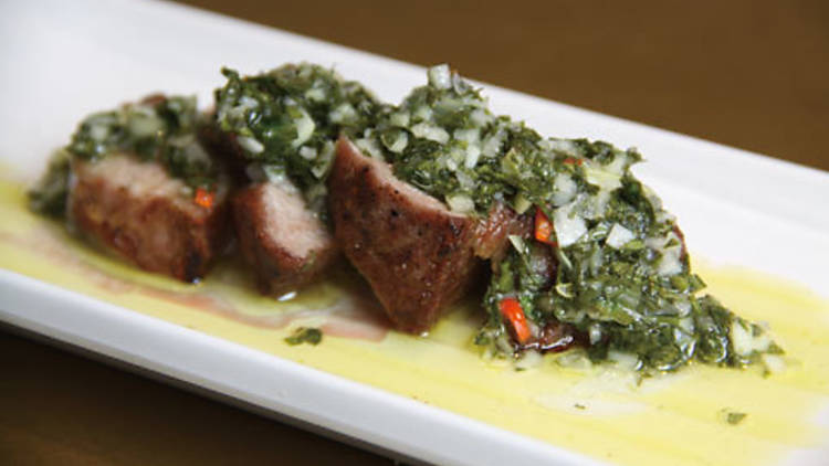 Pork presa with a chimichurri sauce (Timon Seafood Tapas)