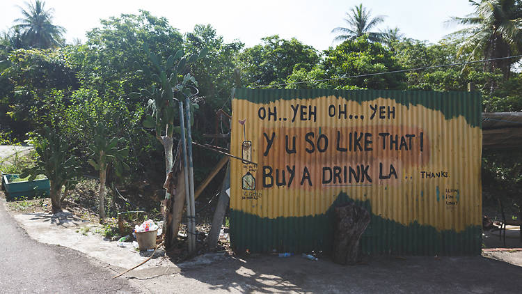 ‘Y u so like that!’ drinks stall mural