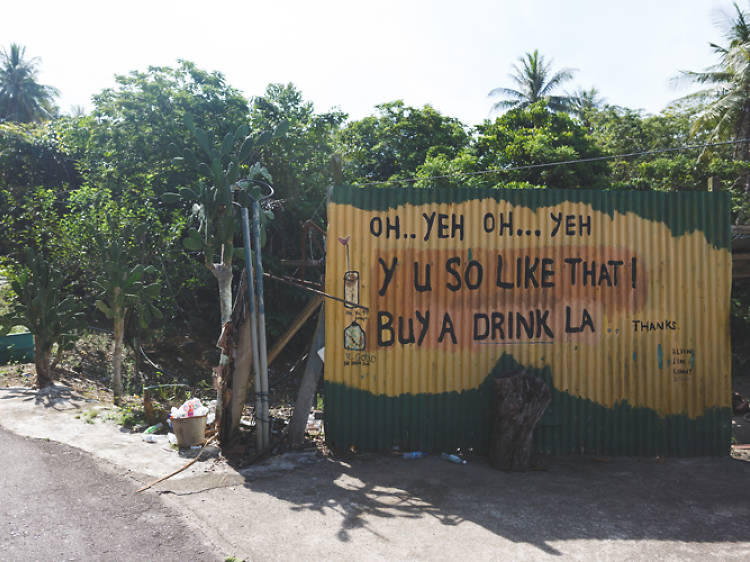 ‘Y u so like that!’ drinks stall mural