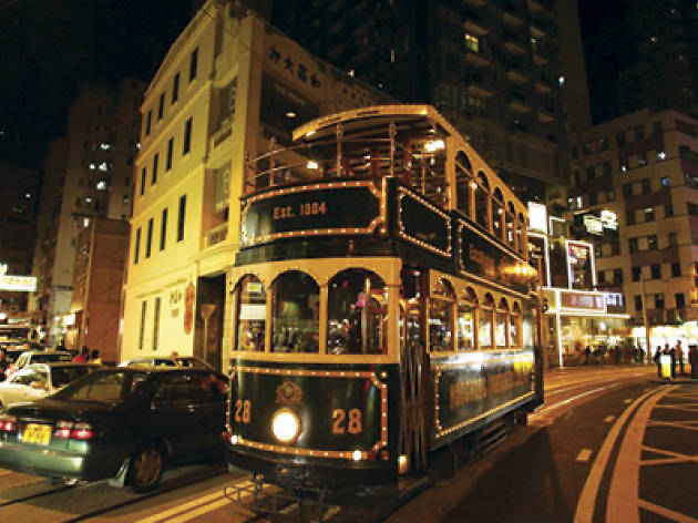 Tram at night A tram lit up at night
