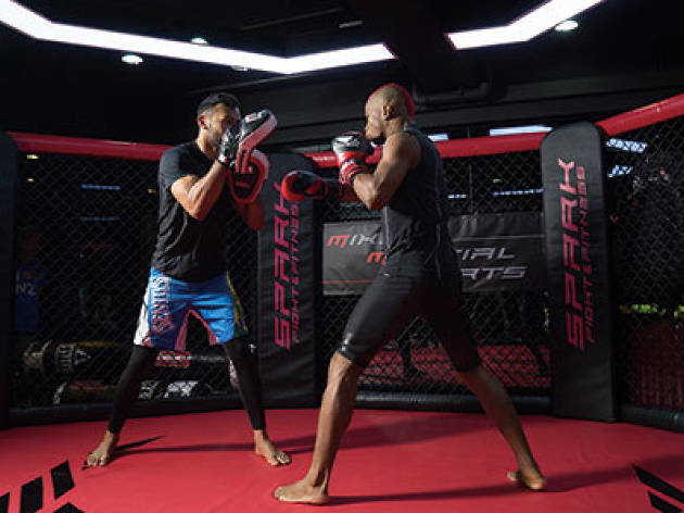 Spark Fight Fitness Two men practicing in a boxing ring