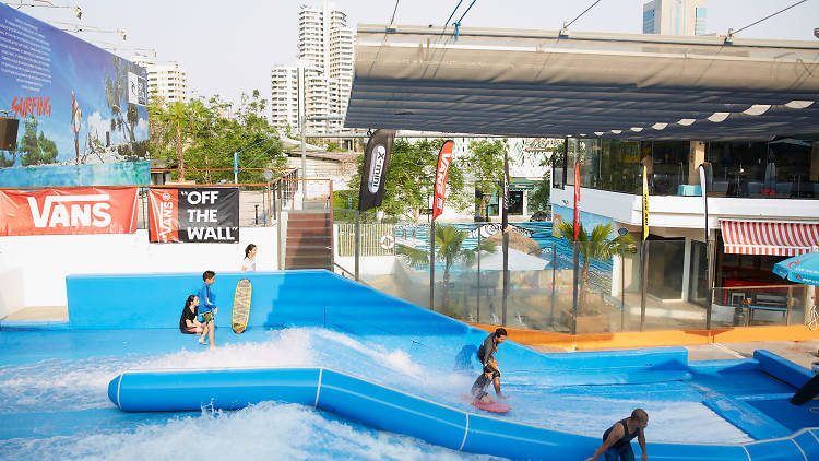 Flow House is Bangkok's only urban beach club with a wave machine,
