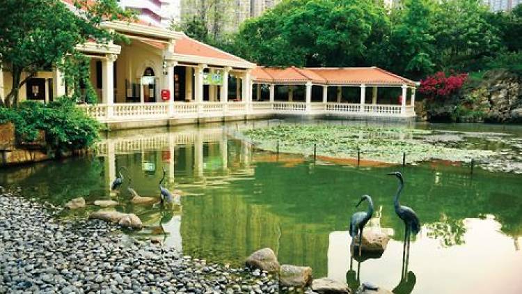 Shot of pond near verandah at Tsing Yi Park
