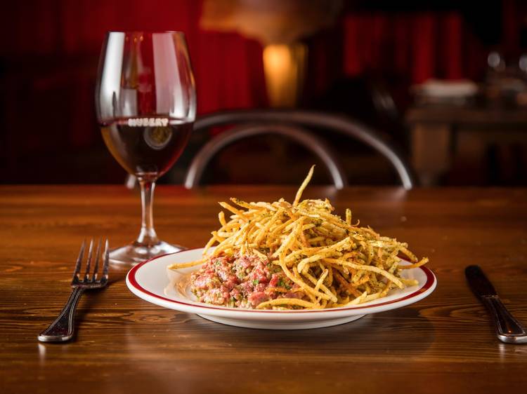 Steak tartare with fries at Hubert