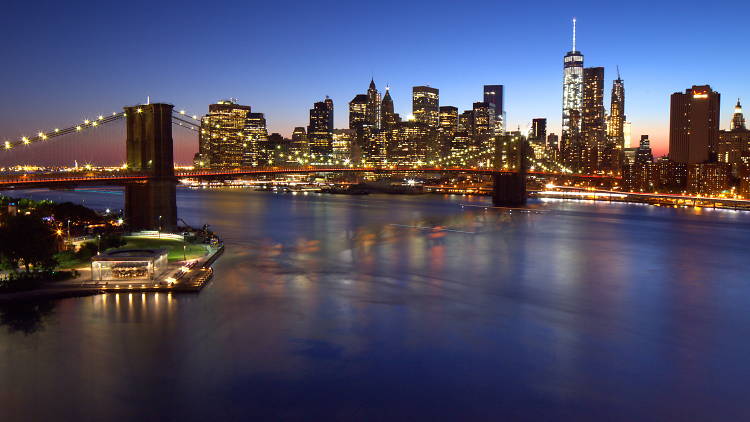 Brooklyn Bridge, Downtown Manhattan, and One World Trade Center