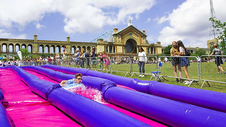 The giant waterslide at Alexandra Palace Summer Festival