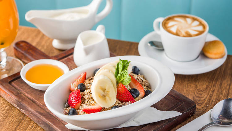 Fruit muesli and coffee